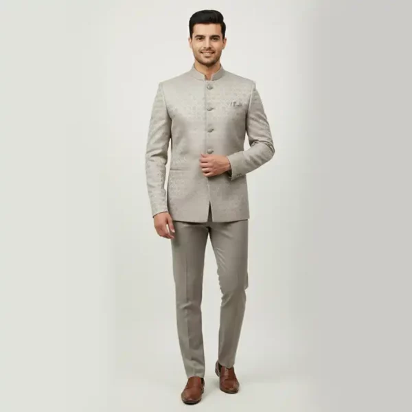 Men’s Beige Textured Jodhpuri Suit