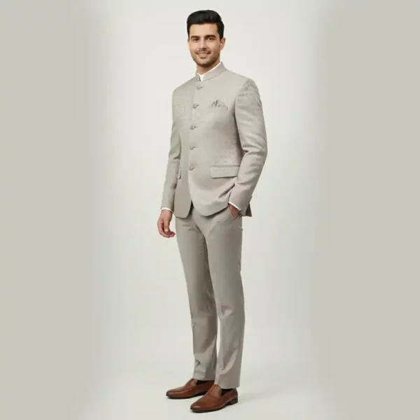 Men’s Beige Textured Jodhpuri Suit
