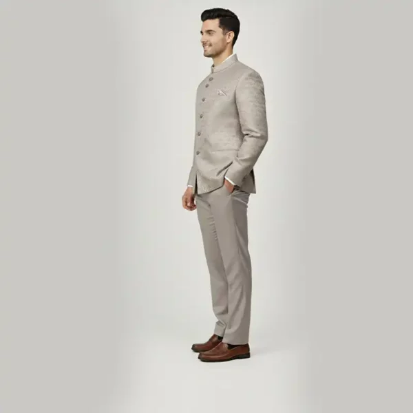 Men’s Beige Textured Jodhpuri Suit