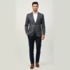 Men’s Blue & Olive Checkered Slim Fit Blazer