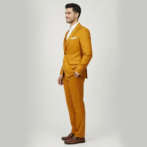 Men’s Mustard Yellow 3-Piece Slim Fit Blazer Suit