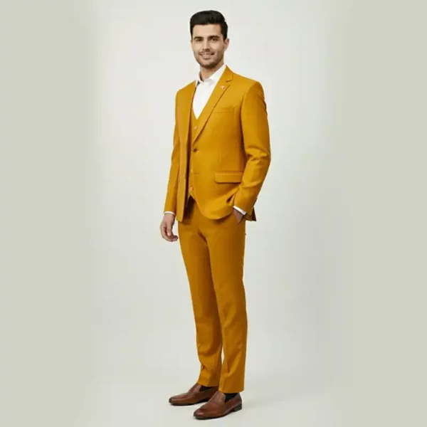 Men’s Mustard Yellow 3-Piece Slim Fit Blazer Suit