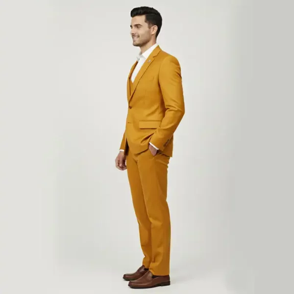 Men’s Mustard Yellow 3-Piece Slim Fit Blazer Suit