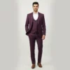 Men’s Plum 3-Piece Slim Fit Suit - Full Front Men’s Plum 3-Piece Slim Fit Blazer Suit