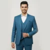 Men’s Teal Blue Slim Fit 3-Piece Blazer Suit