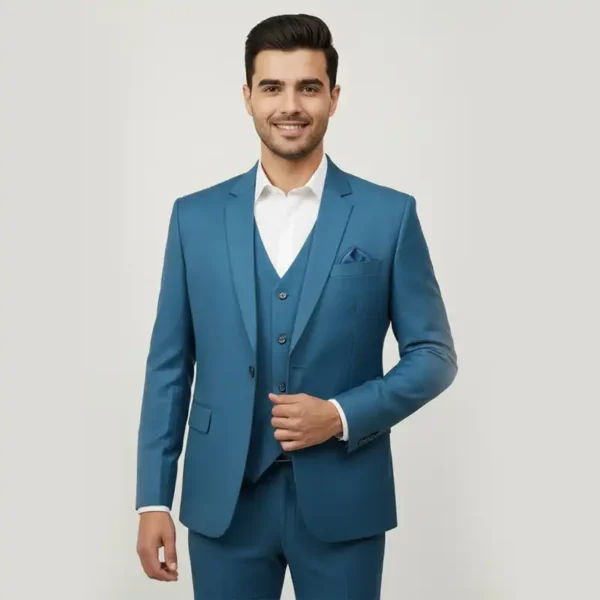 Men’s Teal Blue Slim Fit 3-Piece Blazer Suit