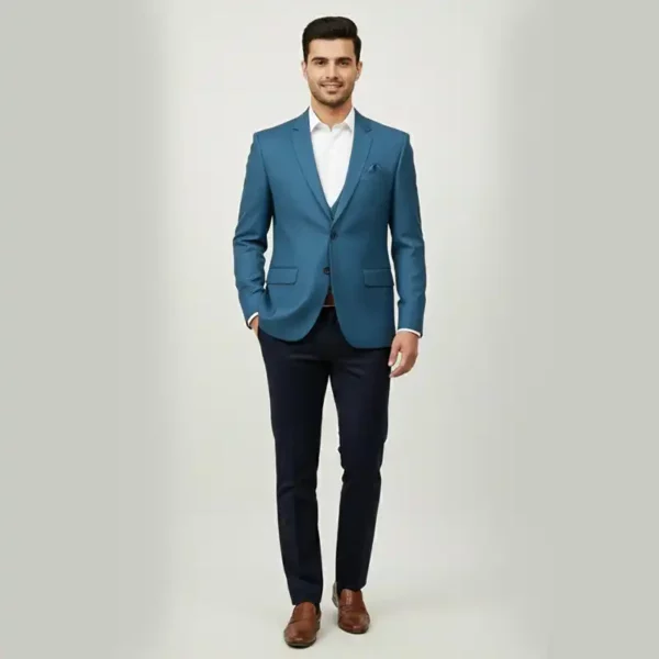 Men’s Teal Blue Slim Fit 3-Piece Blazer Suit