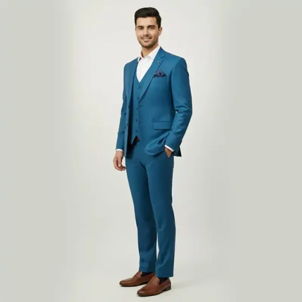 Men’s Teal Blue Slim Fit 3-Piece Blazer Suit